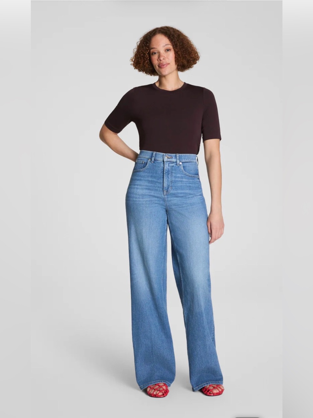 SPANX Authentic Wide Leg Jeans in Light Blue Denim